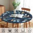 COTAIL Round Tablecloth with Elastic Edge, 36-60Inch Waterproof Table Cloth for Dinner, Outdoor, Picnic, 60inch, Blue Marble and Leaves