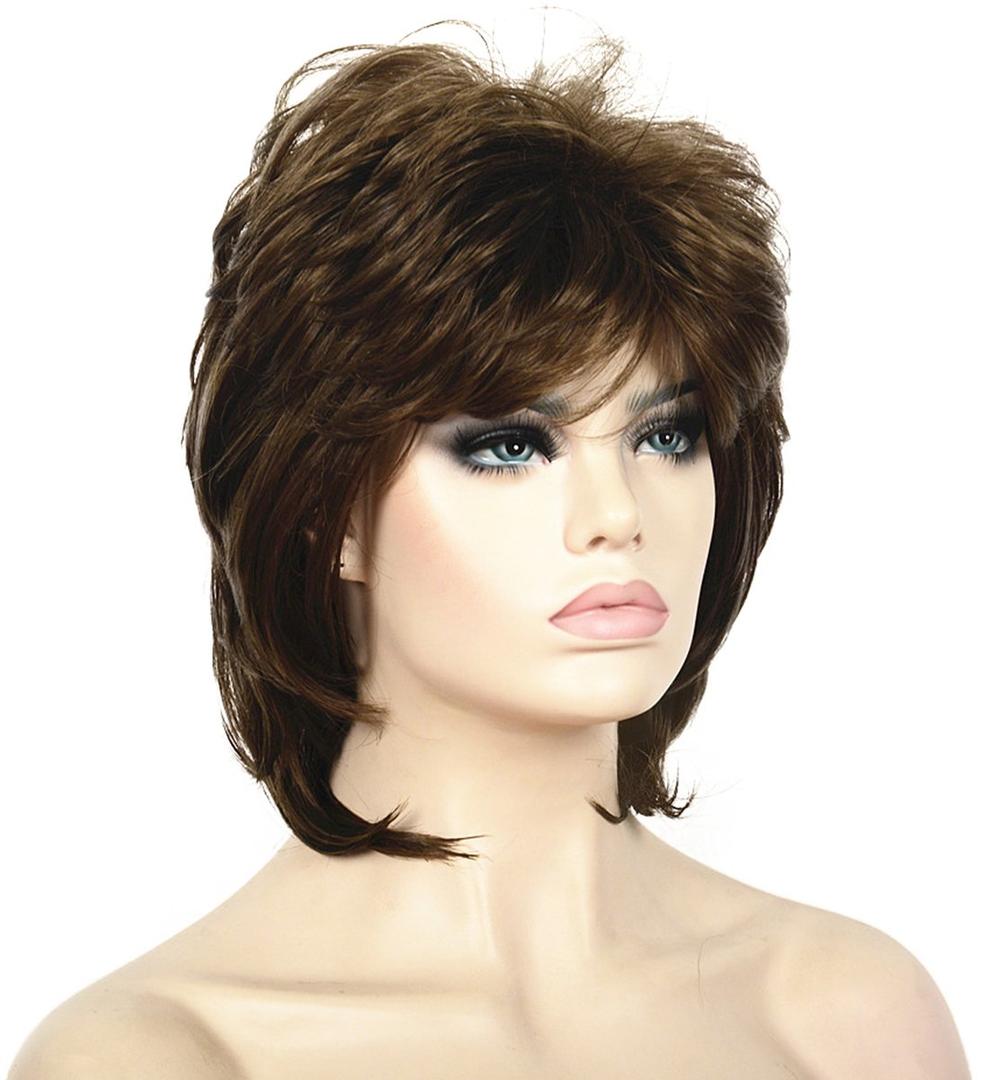 Lydell Short Length Layered Shaggy Full Synthetic Wigs (10 Medium Golden Brown)