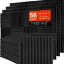 56 Pack Acoustic Foam Panels, 1" x 12"x 12" Sound Proof Foam Panels For Wall Fire Resistant, Noise Cancelling Dampening Sound Absorbing Black Wedge Panels For Studio Recording & Office & Home