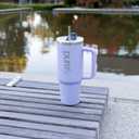 PURELY 40 oz Ceramic Lined Insulated Tumbler with Handle, Leak Resistant 2-way Lid and Straw, Ceramic Lined Travel Mug (Purple, 40oz)