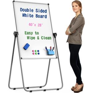 Double Sided White Board with Stand - 40x28 Portable Whiteboard Easel with Height Adjustable & 360 Rotation for Home Office Classroom, Standing Dry Erase Board for Presentation