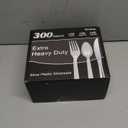 Dealusy 300 Count Extra Heavy Duty Silver Plastic Silverware, 100 Forks, 100 Spoons, 100 Knives, BPA-Free, Heat Resistant, Disposable Plastic Utensils Set, Plastic Cutlery Set, Plasticware Bulk