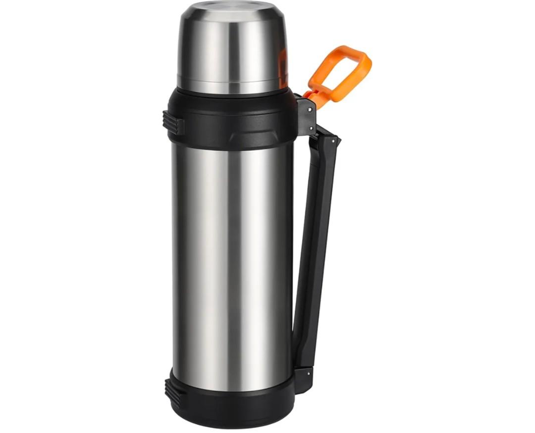88oz Large Coffee Thermo for Travel, 2500ml Insulated Stainless Steel Water Bottle with Cup and Handle, Water Jug for 24hr Hot and Cold drinks, Vacuum Flask for Camping, Fishing & Working, Silver