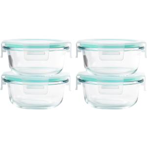 4 Piece 6.8 oz Borosilicate Glass Containers, BPA-Free, Food Storage Containers with Lids, Leak-Proof Glass Jars for Meal Prep, Leftovers and Sauces, Safe for Oven, Freezer & Microwave