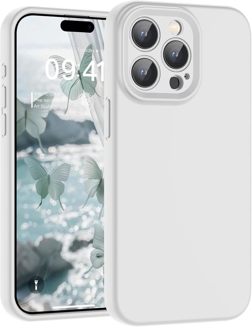 SUPFINE Designed for iPhone 14 Pro Case,Premium Liquid Silicone with [Soft Anti-Scratch Microfiber Lining][Upgraded Camera Protection] Slim Shockproof Protective Phone Case for Men Women Girls,White