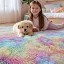 Fluffy 9x12 Large Area Rugs for Girls Bedroom Living Room, Rainbow Soft Washable Shag Carpet for Kids Room, Nursery, Dorm Decor, Colorful Cute Plush Fuzzy Rugs for Baby Toddler