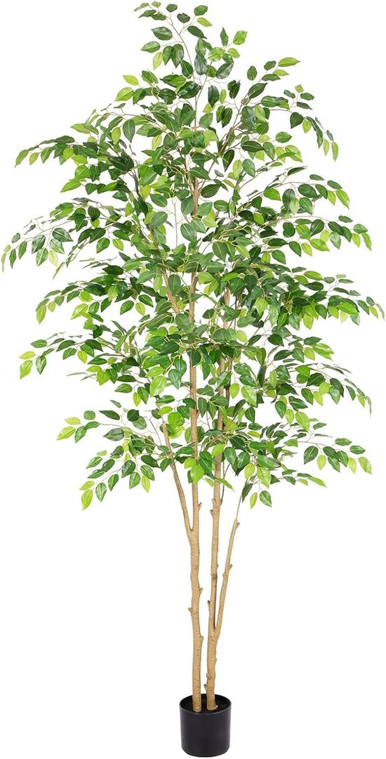 Tall UV Resistant Ficus Tree Artificial7ft(84in) Realistic Texture Potted Faux Ficus Tree Fake Trees Indoor Outdoor for Home Office Living Room Bedroom Foyer Porch Decor.