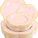 Liacere 50PCS Pink Plastic Plates - Heavy Duty Pink Disposable Plates - Pink and Gold Plastic Plates Include 25PCS Pink Dinner Plates,25PCS Pink Dessert Plates for Mother's Day& Baby Shower Gifts (Pink Gold)