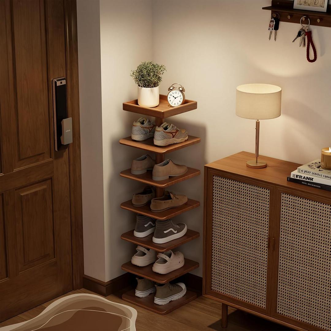 6-Tier Vertical Shoe Rack, Narrow Shoe Tower for Small Space, 11.4"D×10.8”W×43.3"H