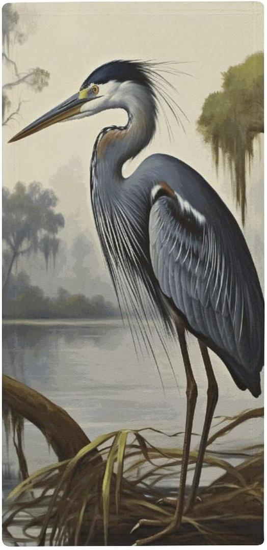 MoBlinko Blue Heron Bird Bathroom Hand Towels Absorbent Yoga Gym Face Towels Soft Fingertip Towel for Kitchen Hotel Home Decor 14 X 28 in