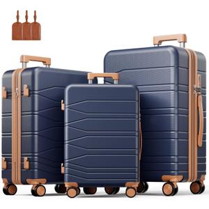 3 Piece Luggage Set, 20/24/28 Inch Expandable Luggage Sets with Spinner Wheels, ABS+PC Hardshell Suitcases, Suitcase Set with Double-Layer Explosion Zipper, TSA Lock & 3 Tags