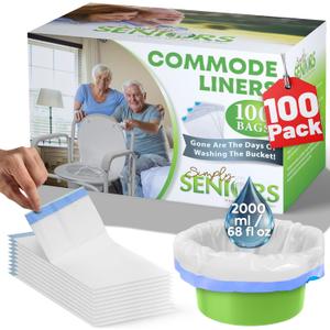 Commode Liners - 100 Strong Portable Commode Toilet Bags - Easy to Use Bedside Commode Liners - Bedside Toilet Potty Liners that Support Dignity of Seniors - No Buckets to Wash - NO Absorbent Pad