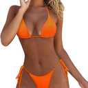 Women's 2 Piece Swimsuit Halter String Bikini Adjustable Bathing Suit (Medium, Orange)