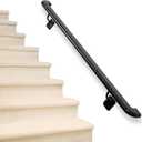 Pipe Stair Handrail Black Hand Rail for Indoor & Outdoor Steps Metal Handrail for Indoor Stairs Stair Railing with Wall Return Heavy-Duty Support Railing for Stairs & Porches (3FT)