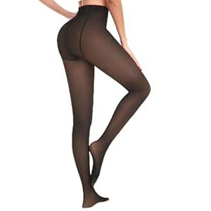 QooNoo Fleece Lined Tights Women 220g Pantyhose Opaque Black Sheer Thermal Winter Warm Leggings Under Dress(Footed Brown Sheer, XX-Large)