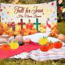 Rainmae Christian Fall Trunk or Treat Car Decorations Kit Include 72.8" x 43.3" Fall for Jesus Backdrop, Paper Tassels, Honeycomb Pumpkins, Orange Balloons for SUV Archway Garage RV Door Decor