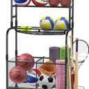 Garage Garage Sports Equipment Organizer - Rolling Ball Storage Bin with Wheels and Rope Sports Equipment Organizer - Rolling Ball Storage Bin with Wheel, Black