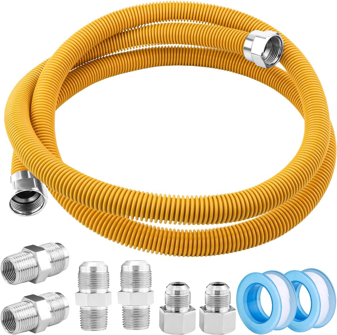 Puxyblue 72" Flexible Gas Line Kit for Dryer, Stove, Range, Flexible Stainless Steel Gas Dryer Connector Kit, 5/8" OD(1/2" ID) Dryer Gas Line with Connector 1/2" FIP & 1/2" MIP & 3/4" MIP Fitting