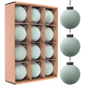 12 Pcs Velvet Christmas Balls Bulk Shatterproof Plastic Christmas Tree Decorations for Decorative Hanging Baubles (12, Haze Blue, 3.15Inch)