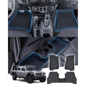 Sunsdrew Floor Mats for Jeep Gladiator 2020-2025 2026, All Weather TPE Rubber Floor Liners for Gladiator Accessories,1st&2nd Row Full Set Car Mats Raised Edge