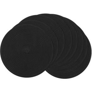 SHACOS Round Braided Placemats Set of 8 Washable Cotton Polyester Woven Round Table Mats for Dining Tables 15 inch (Black, 8)