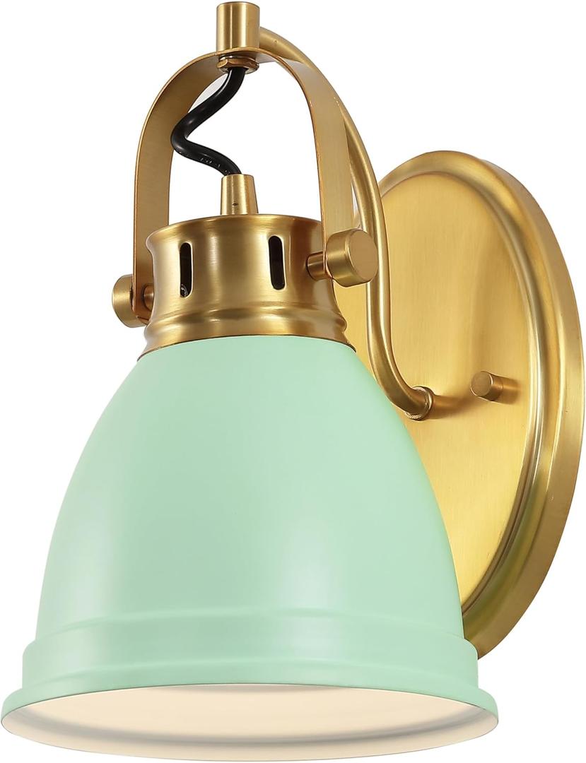 JONATHAN Y JYL1114D Phineas 7" 1-Light Adjustable Farmhouse Bohemian Iron LED Vanity Light, Mint Green/Brass Gold for Bedroom, Living Room, Kitchen, Home Office, Kids Room