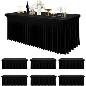 Smiry Spandex Tablecloth 6 Pack, Elastic Fitted Stretch Tablecloth for 6FT Rectangle Tables, Waterproof Washable Table Cover Skirt for Wedding, Banquet & Parties (Black, 72Lx30Wx30H Inch)