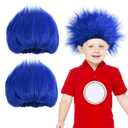 Didida 2 Pack Blue Costume Wigs Funky Crazy Hats Fluffy Costume Wig for Reading Week, Halloween, and Theme Parties, Deep Blue