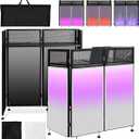 Portable DJ Booth 43"L x 20"W x 45"H, DJ Facade Booth with Black & White Scrims, Folding DJ Booth for Party, DJ Facade Table Booth with Cable Hole, Black Metal Frame + Carry Bag