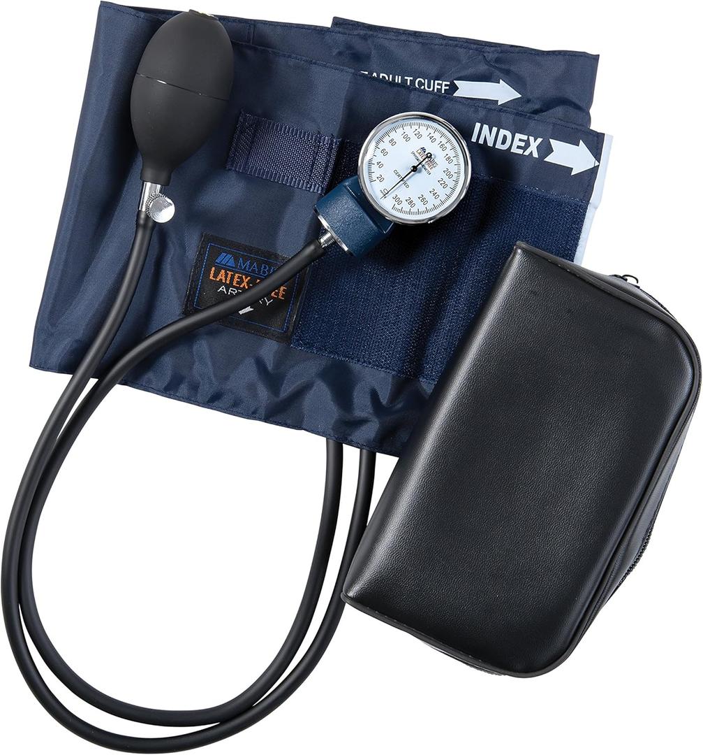 MABIS Precision Series Aneroid Sphygmomanometer Manual Blood Pressure Set with Calibrated, Nylon Cuff and Carrying Case, FSA HSA Eligible, Adult Large, Latex Free