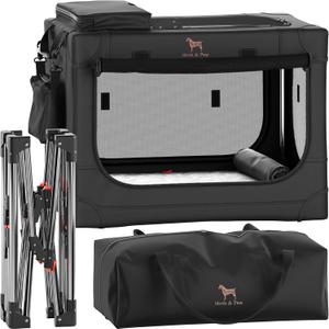 Noah & Paw Collapsible Dog Crate 26 Inch, Small Dog Crate for Small Medium Breeds, Travel Kennel for Car, Including Pet Mat for Pet Cage, 2 Storage Pockets, Handbag, 10mm Locking Zipper 26 * 17 * 17 (Black)