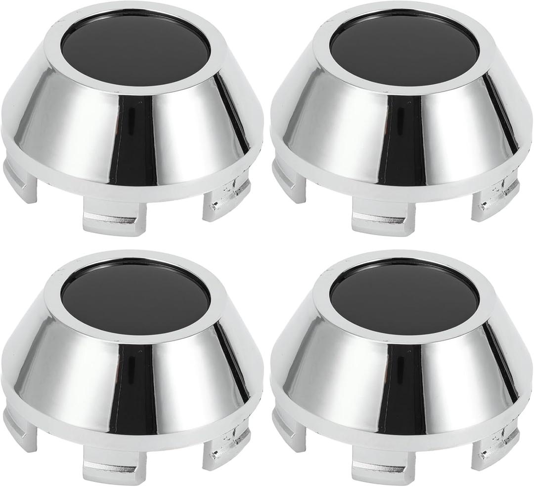 4Pcs Car Wheel Hub Center Caps, 64mm 2.52"OD Universal for Car Durable ABS Plastic Silver Tone Black Front and Rear Wheels