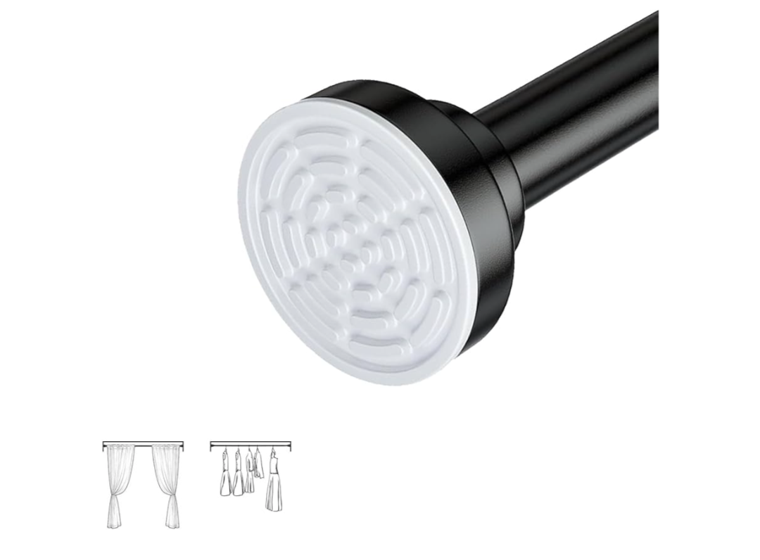 telescopic rod for bathroom shower curtain and blackout curtain - drill-free extendable hanging rod for bedroom or kitchen wardrobe (Black, 18″-51″)