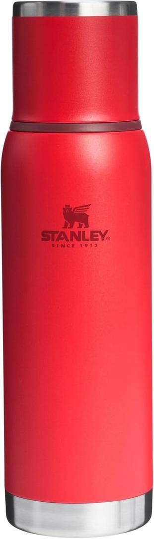 Stanley Adventure-To-Go Vacuum Bottle 1.1 qt | Wide Mouth with Leakproof Cup Lid | Keep Drinks Hot or Cold | Packable for Travel | Insulated Stainless Steel Thermal Bottle | BPA-Free | Chili Red