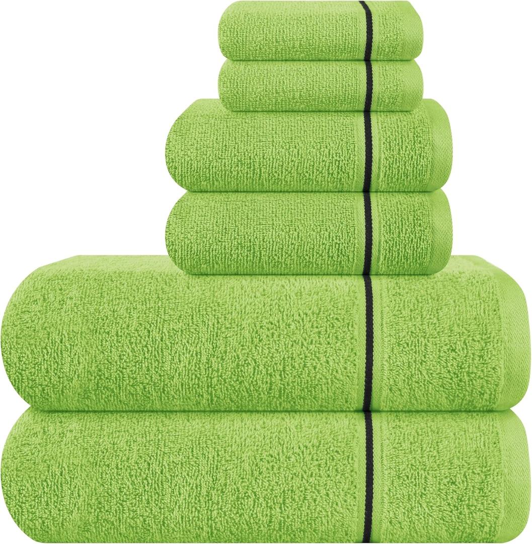 Ultra Soft 6 Pack Cotton Towel Set, Contains 2 Bath Towels 28x55 inch, 2 Hand Towels 16x24 inch & 2 Wash Coths 12x12 inch, Ideal Everyday use, Compact & Lightweight - Kiwi Green