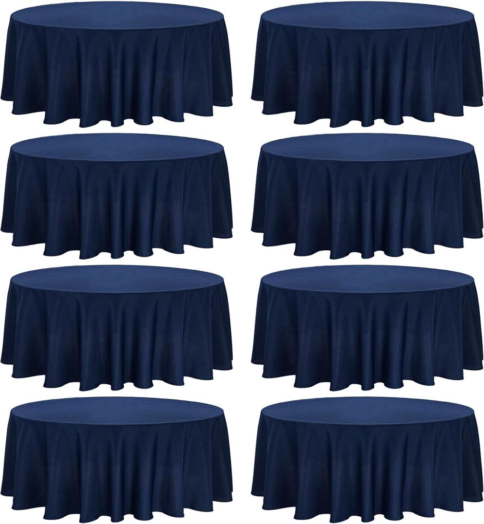 Fivenl 8 Pack Premium Round Tablecloth 120 Inch Round Table Covers Washable Polyester Fabric Round Table Clothes for Wedding Party Reception Banquet Buffet Restaurant (Navy Blue, 120 Inch)
