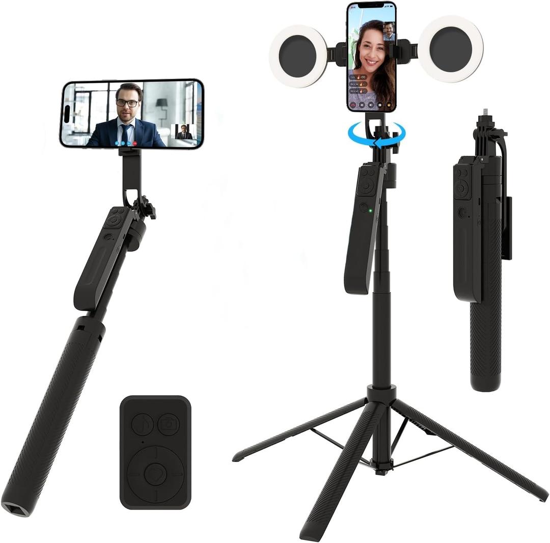 Auto Face Tracking Selfie Stick Tripod with Fill Light, 360 Rotation & Gesture Control, 70.9" Selfie Stick Tripod for iPhone with Remote for for TikTok/Vlog/Live Stream/Video Recording