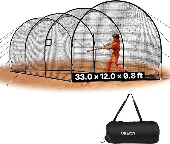 VEVOR Baseball Batting Cage,Carbon Steel/Fiberglasss Portable Batting Cage 33 Ft Portable Practice Softball Cage Net and Frame,Battings Cages Netting for Backyard,Indoor Outdoor