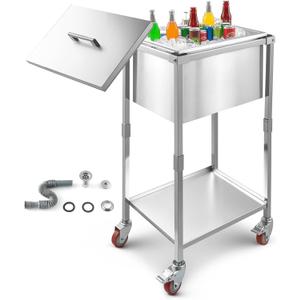 VEVOR Commercial Ice Bin, Underbar Ice Bin, Stainless Steel Ice Chest with Sliding Lid, Bottle Holders, Adjustable Bullet Feet, Cooler Cart Cocktail Unit for Bar Restaurant Pub