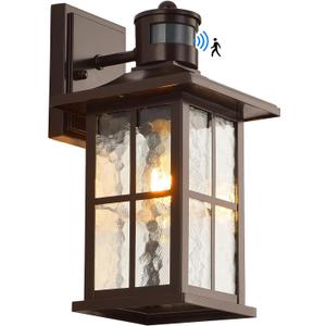 FLEDAVID Motion Sensor Outdoor Wall Lantern Dusk to Dawn Exterior Porch Light Fixture Brown Outside Garage Sconce Lighting Waterproof Farmhouse Wall Mount Carriage Lamp for House Patio Doorway (Brown 1-Pack)