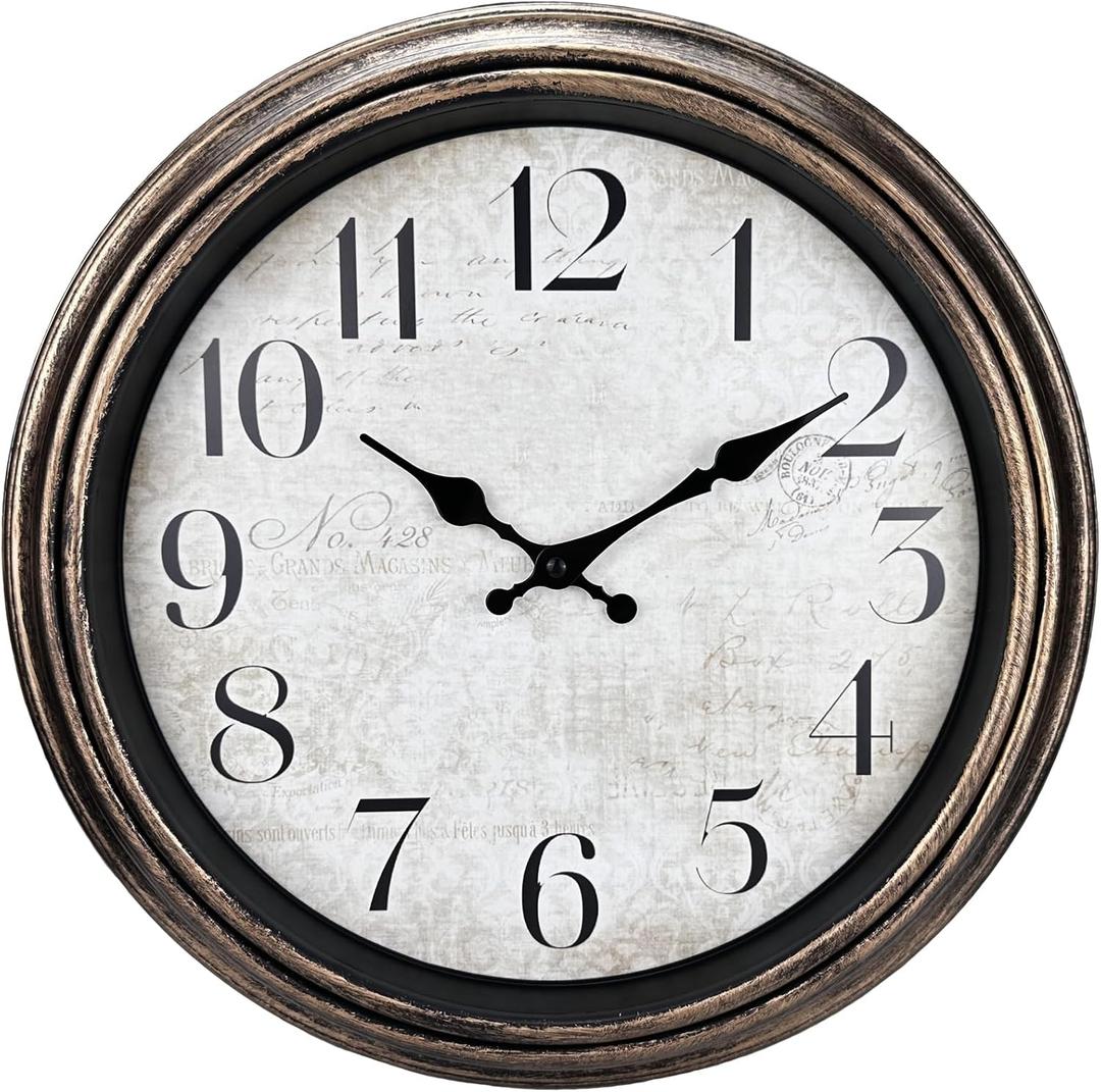 WOOPHEN Retro Wall Clock, Battery Operated 16" Extra Large Silent Non-Ticking Wall Clocks Vintage Rustic Style Decorative for Living Room Kitchen Farmhouse (Bronze)