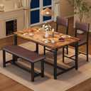 GarveeHome Dining Table Set for 4, Kitchen Table with 2 Upholstered Chairs and Bench, Wood Kitchen Dining Room Set, for Small Space, Apartment, Home, Kitchen, Retro Brown