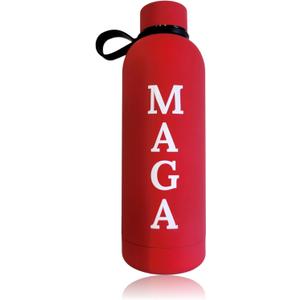 Trump MAGA 2024 Double Wall Insulated Vacuum Water Bottle W/Strap, 17oz/500ml, Stainless Steel Soft Rubber Pastel Surface, BPA Free, Keeps Hot & Cold, Leak Proof For Office,School, Travel (Red)