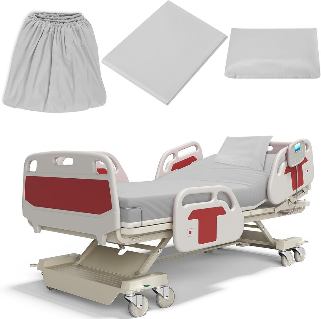 Moukeren 3 Pcs Hospital Bed Sheets Set Deep Pocket Fitted Sheet 36 with Elastic All Around Easy Care Knitted Jersey for Home/Nursing Home (Gray)
