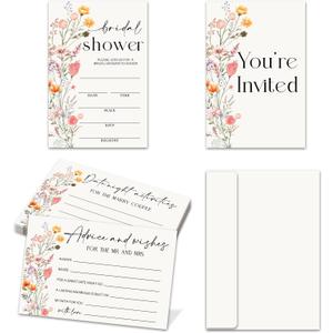 Wedding Invitation Kit, Advice And Wishes Cards For The Mr And Mrs, Wildflowers Bridal Shower Invitations With Envelopes, Wedding Cards For Bride And Groom, Engagement Party Favors -05