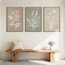 Anyzal Extra Large Boho Botanical Framed Wall Art 24x36 Inch Farmhouse Floral Canvas Wall Decor Neutral Minimalist Plant Painting for Living Room Bedroom Dining Room Set of 3