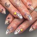 24Pcs Halloween Press on Nails Medium Almond Fake Nails Scary Bat Stick on Nails White Ghost Acrylic Nails With Glossy Full Cover Halloween Spider web False Nail Tips for Women Manicure Decoration