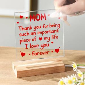 Gifts for Mom, Heartfelt Mothers Day Christmas Birthday Gifts for Mom, LED - Wooden Base, 3.9 x 3.9 Inch Keepsake from Daughter Son