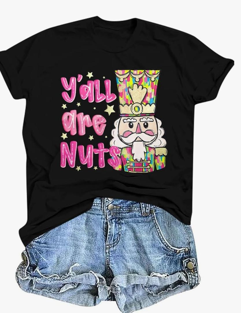 Christmas Shirts for Women Funny Nutcracker Graphic Xmas Shirt Cute Short Sleeve Tops Size XL