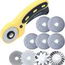 AUTOTOOLHOME 45mm Rotary Cutter Set with 9 Pack Replacement Rotary Blades Skip Rotary Blades Pinking Rotary Blades for Sewing Fabric Leather Quilting Cutter Paper Perforating Tool